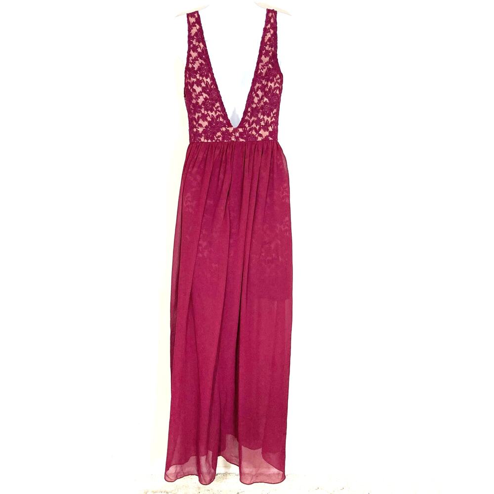 Lulu’s Make Way for Wonderful Berry Red Lace Maxi Dress Full Front Split Slit M - Picture 3 of 16